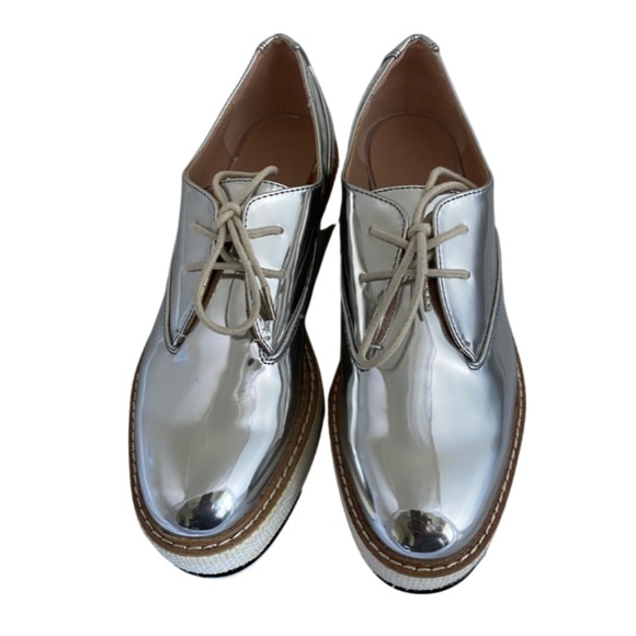 Zara Metallic Silver Platform Oxfords Size 8